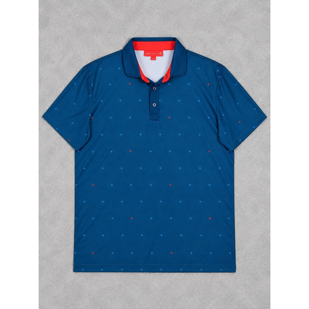 Redvanly Junian Golf Polo Mens Large Teal Blue Geometric Print Performance Shirt